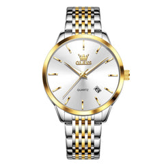 OLEVS 2907 Minimalist Ultra Thin Quartz Watch for Men - Two Tone Gold White Watch | Olevs Watch Store
