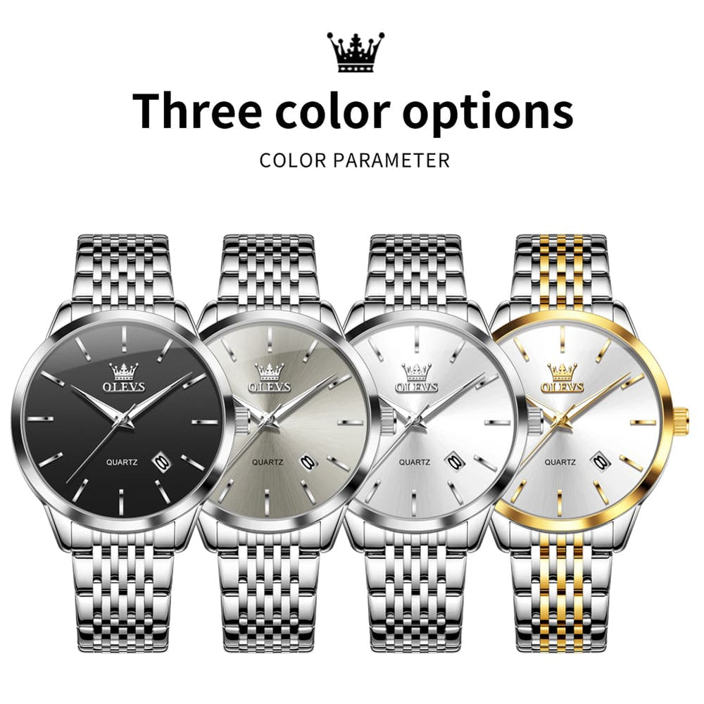 OLEVS 2907 Minimalist Ultra Thin Quartz Watch for Men - Two Tone Gold White Watch | Olevs Watch Store
