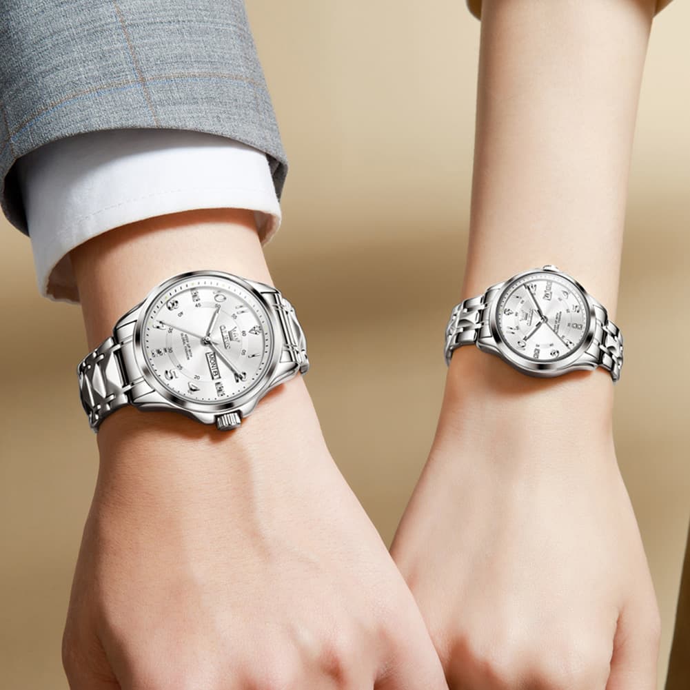 OLEVS 2910 Diamond Day Date Couples Watch Set Men Women - All Gold Watch | Olevs Watch Store