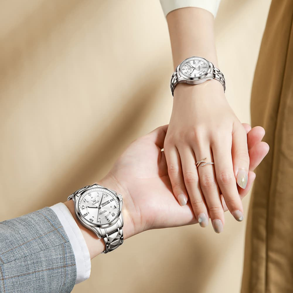 OLEVS 2910 Diamond Day Date Couples Watch Set Men Women - All Gold Watch | Olevs Watch Store