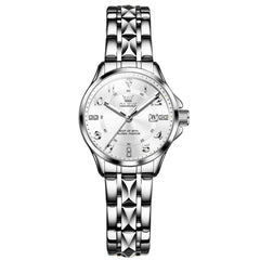 OLEVS 2910 Diamond Day Date Couples Watch Set Men Women - Silver White Watch | Olevs Watch Store