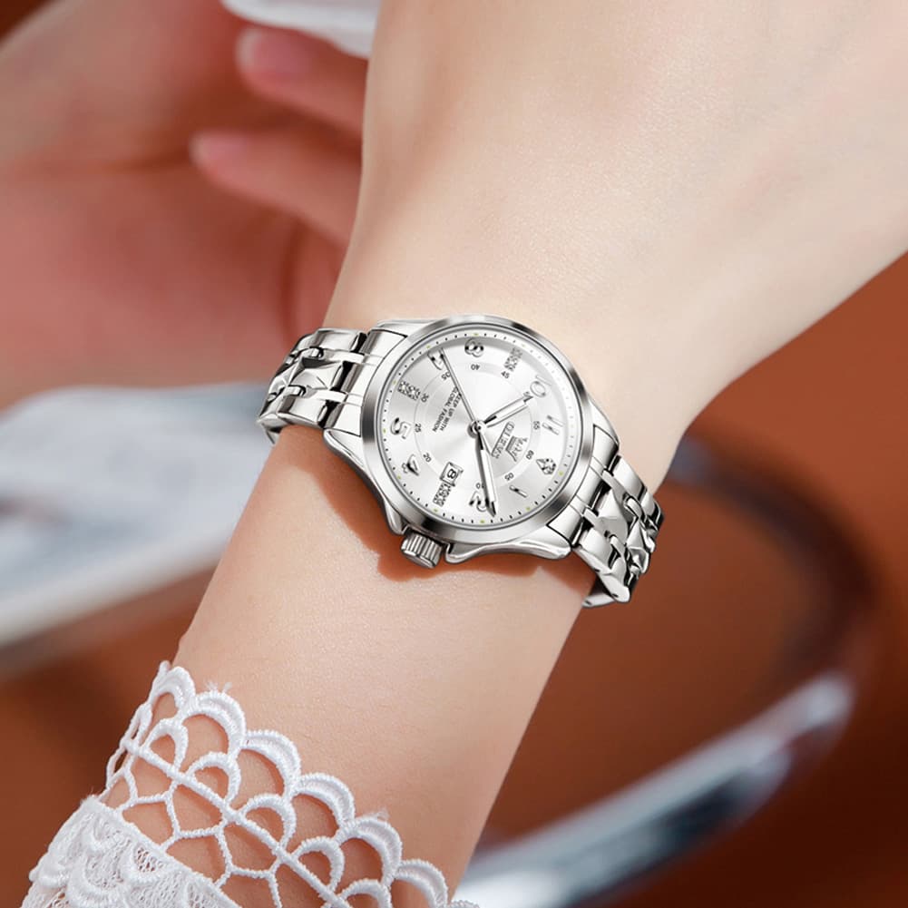 OLEVS 2910 Diamond Day Date Couples Watch Set Men Women - Two Tone White Watch | Olevs Watch Store