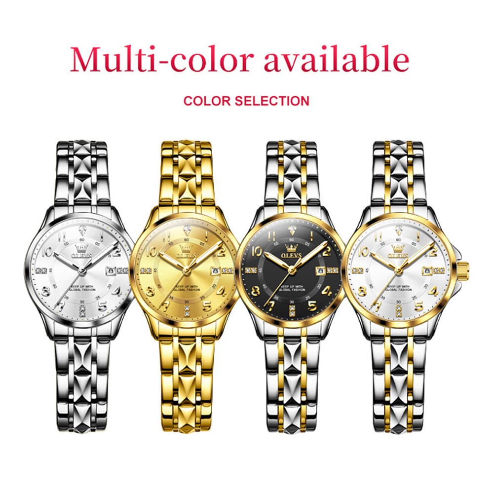 OLEVS 2910 Diamond Day Date Couples Watch Set Men Women - Two Tone White Watch | Olevs Watch Store