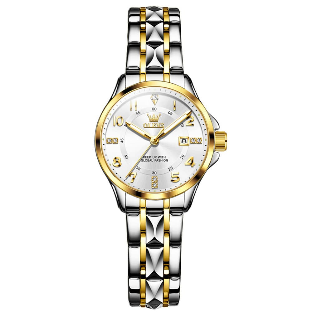 OLEVS 2910 Diamond Day Date Couples Watch Set Men Women - Two Tone White Watch | Olevs Watch Store