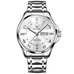 OLEVS 2910 Diamond Day Date Quartz Watch for Men - Silver White Watch | Olevs Watch Store