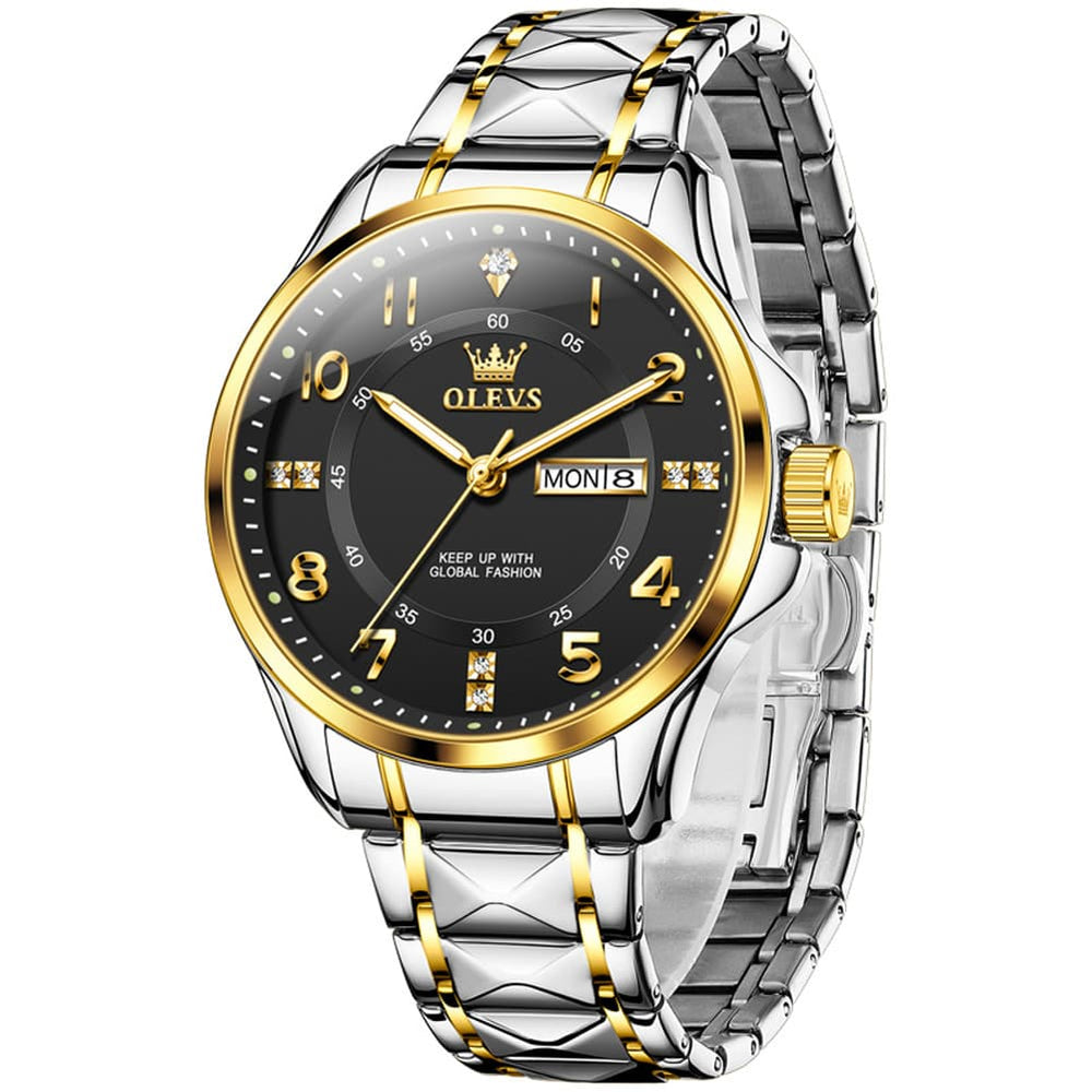 OLEVS 2910 Diamond Day Date Quartz Watch for Men - Silver White Watch | Olevs Watch Store