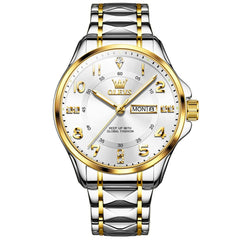 OLEVS 2910 Diamond Day Date Quartz Watch for Men - Two Tone White Watch | Olevs Watch Store