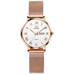 OLEVS 2920 Day Date Quartz Couples Watch Set Men Women - Rose Gold White Watch | Olevs Watch Store