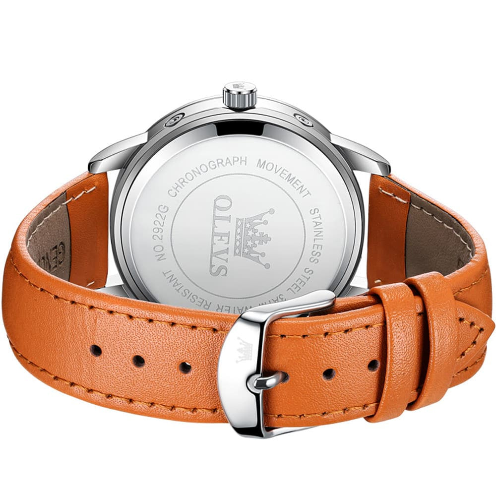 OLEVS 2922 Moon Phase Leather Dress Watch For Men - Black Silver Watch | Olevs Watch Store