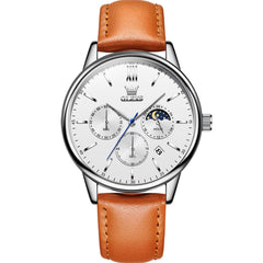 OLEVS 2922 Moon Phase Leather Dress Watch For Men - Brown White Watch | Olevs Watch Store