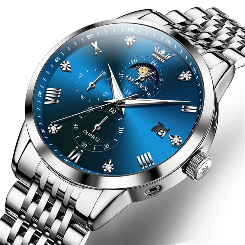 OLEVS 2925 Luminous Moon Phase Quartz Watch for Men - All Black Watch | Olevs Watch Store