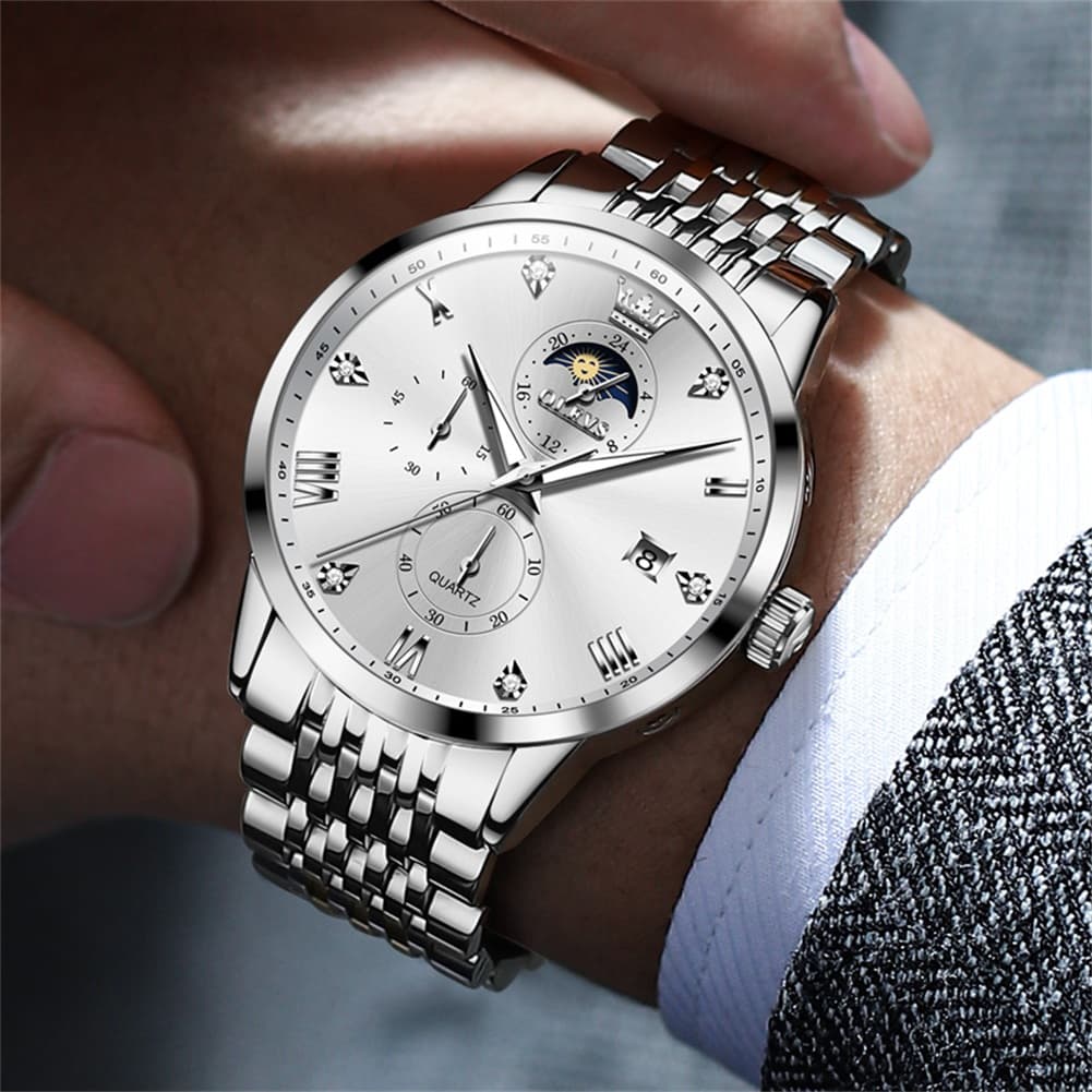 OLEVS 2925 Luminous Moon Phase Quartz Watch for Men - All Black Watch | Olevs Watch Store
