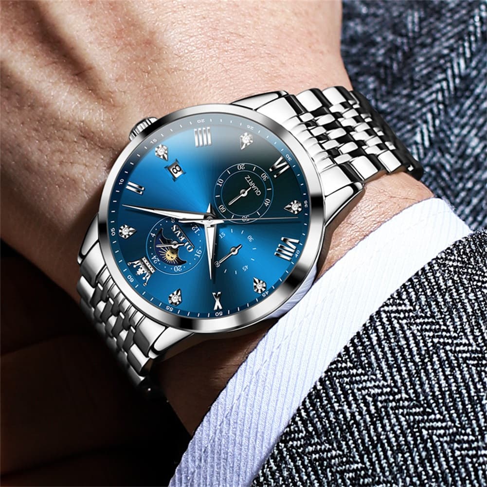 OLEVS 2925 Luminous Moon Phase Quartz Watch for Men - All Black Watch | Olevs Watch Store