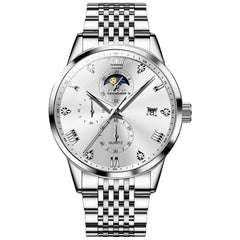OLEVS 2925 Luminous Moon Phase Quartz Watch for Men - Silver White Watch | Olevs Watch Store