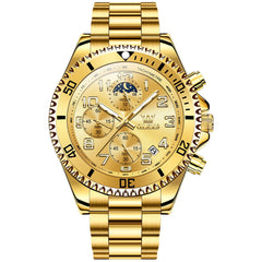 OLEVS 2926 Dive-Style Moon Phase Quartz Watch for Men - All Gold Watch | Olevs Watch Store
