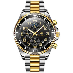 OLEVS 2926 Dive-Style Moon Phase Quartz Watch for Men - Two-Tone Black Watch | Olevs Watch Store