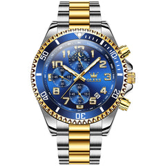 OLEVS 2926 Dive-Style Moon Phase Quartz Watch for Men - Two-Tone Blue Watch | Olevs Watch Store
