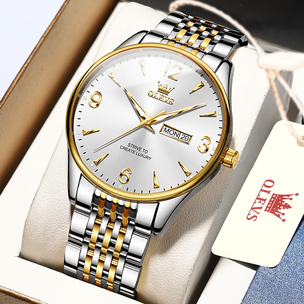 OLEVS 2928 Classic Day Date Mechanical Watch for Men - All Gold Watch | Olevs Watch Store