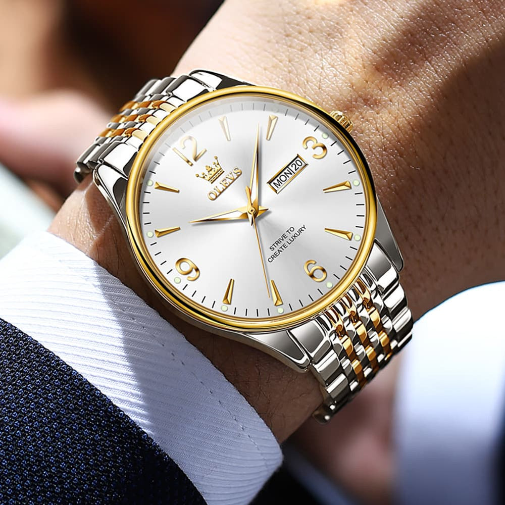 OLEVS 2928 Classic Day Date Mechanical Watch for Men - All Gold Watch | Olevs Watch Store