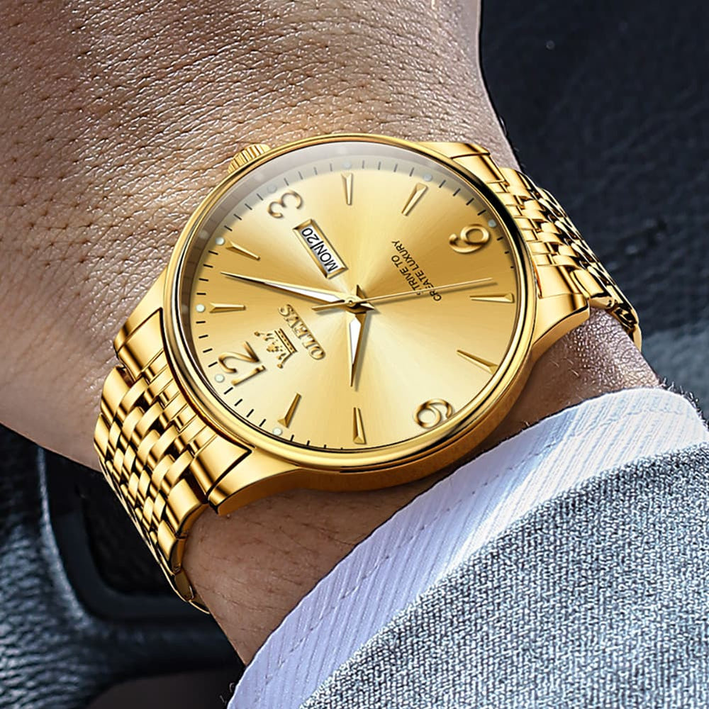 OLEVS 2928 Classic Day Date Mechanical Watch for Men - All Gold Watch | Olevs Watch Store