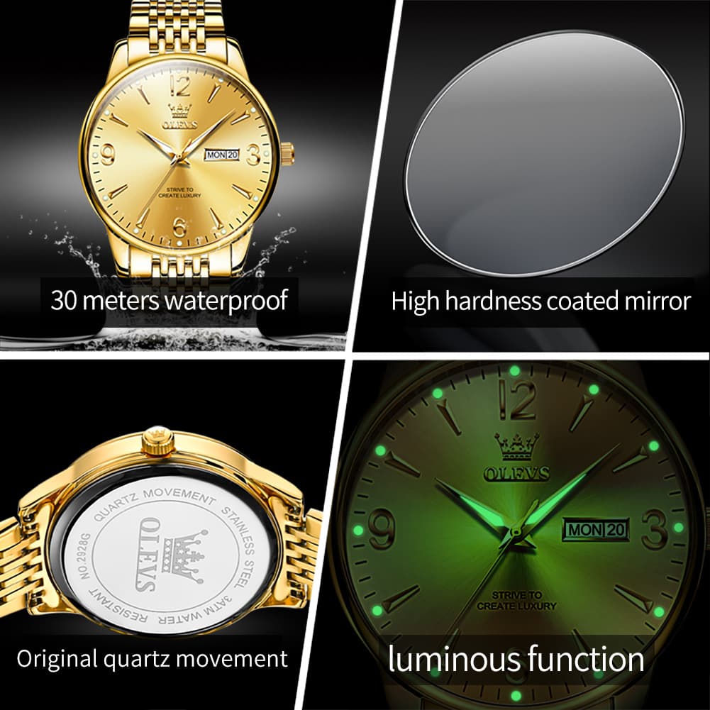 OLEVS 2928 Classic Day Date Mechanical Watch for Men - All Gold Watch | Olevs Watch Store
