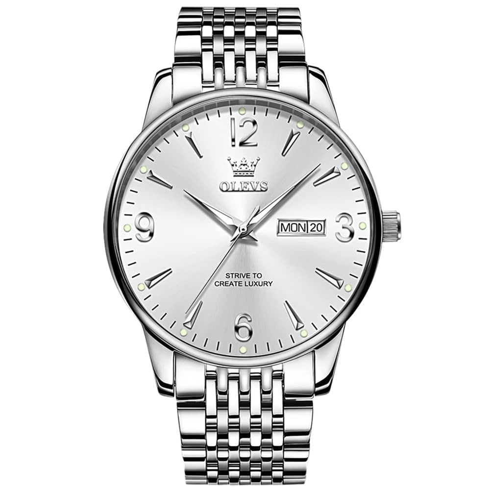 OLEVS 2928 Classic Day Date Mechanical Watch for Men - Silver White Watch | Olevs Watch Store