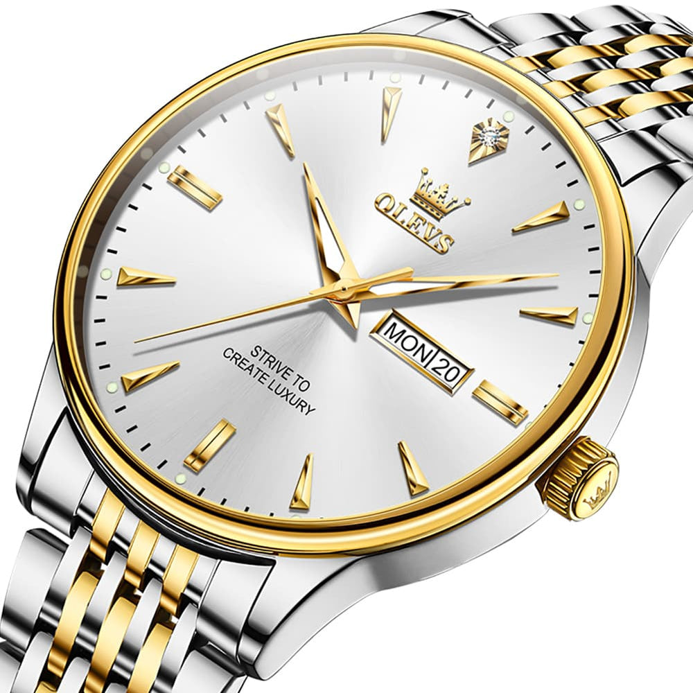 OLEVS 2929 Minimalist Day Date Quartz Watch for Men - All Silver Watch | Olevs Watch Store
