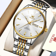 OLEVS 2929 Minimalist Day Date Quartz Watch for Men - All Silver Watch | Olevs Watch Store