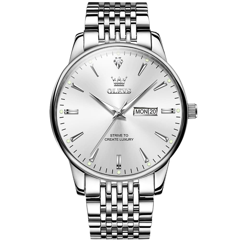 OLEVS 2929 Minimalist Day Date Quartz Watch for Men - All Silver Watch | Olevs Watch Store