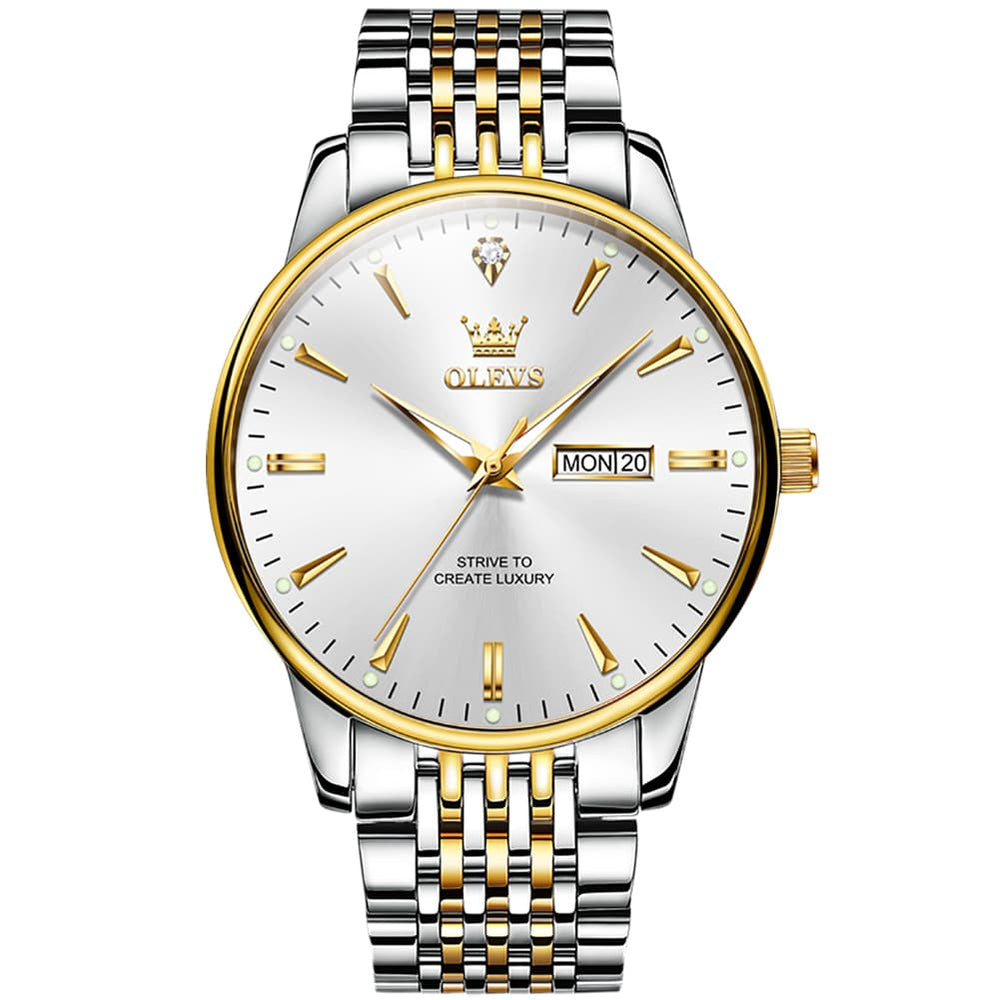 OLEVS 2929 Minimalist Day Date Quartz Watch for Men - Two Tone Watch | Olevs Watch Store