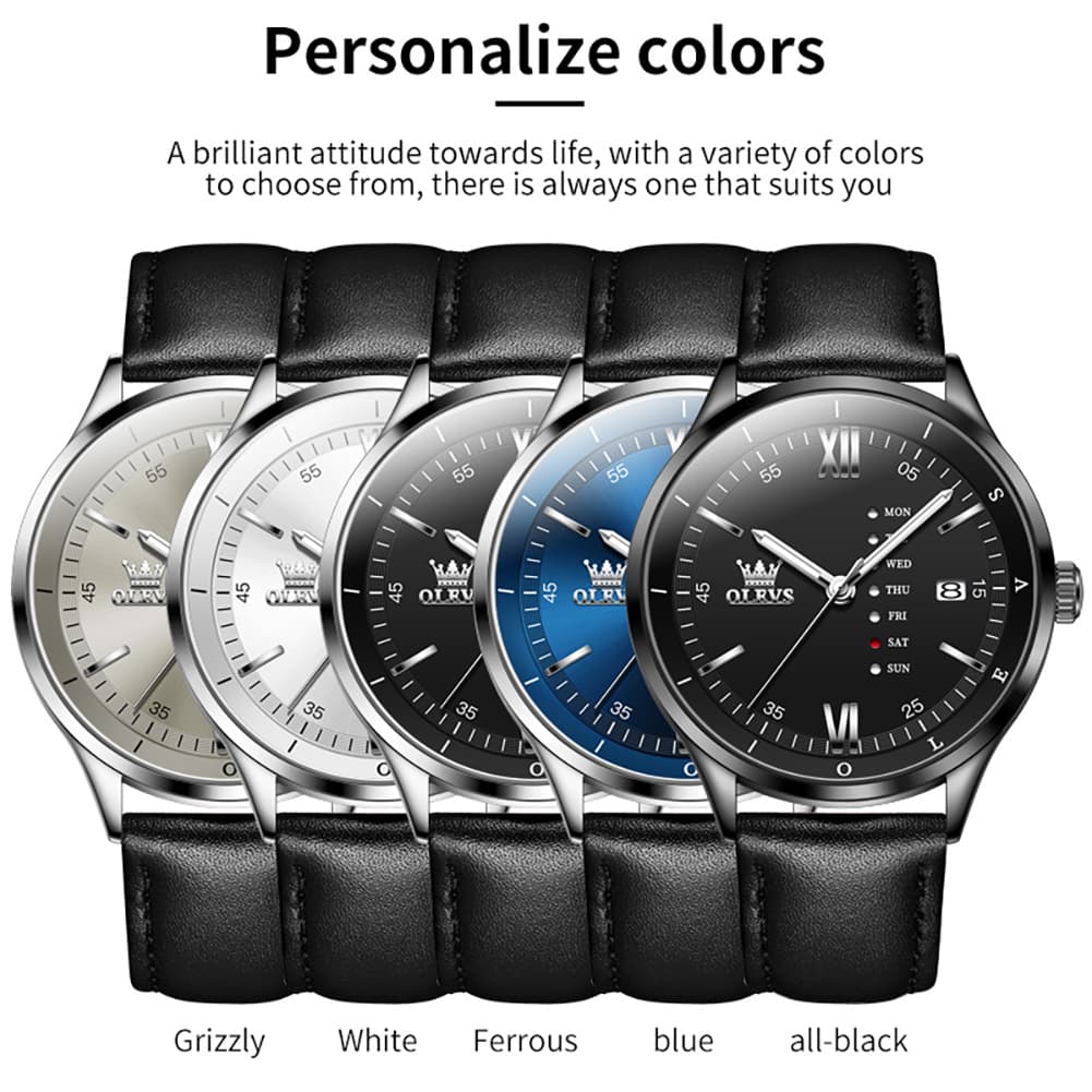 OLEVS 2931 Minimalist Leather Quartz Watch for Men - All Black Watch | Olevs Watch Store