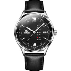 OLEVS 2931 Minimalist Leather Quartz Watch for Men - Silver Black Watch | Olevs Watch Store