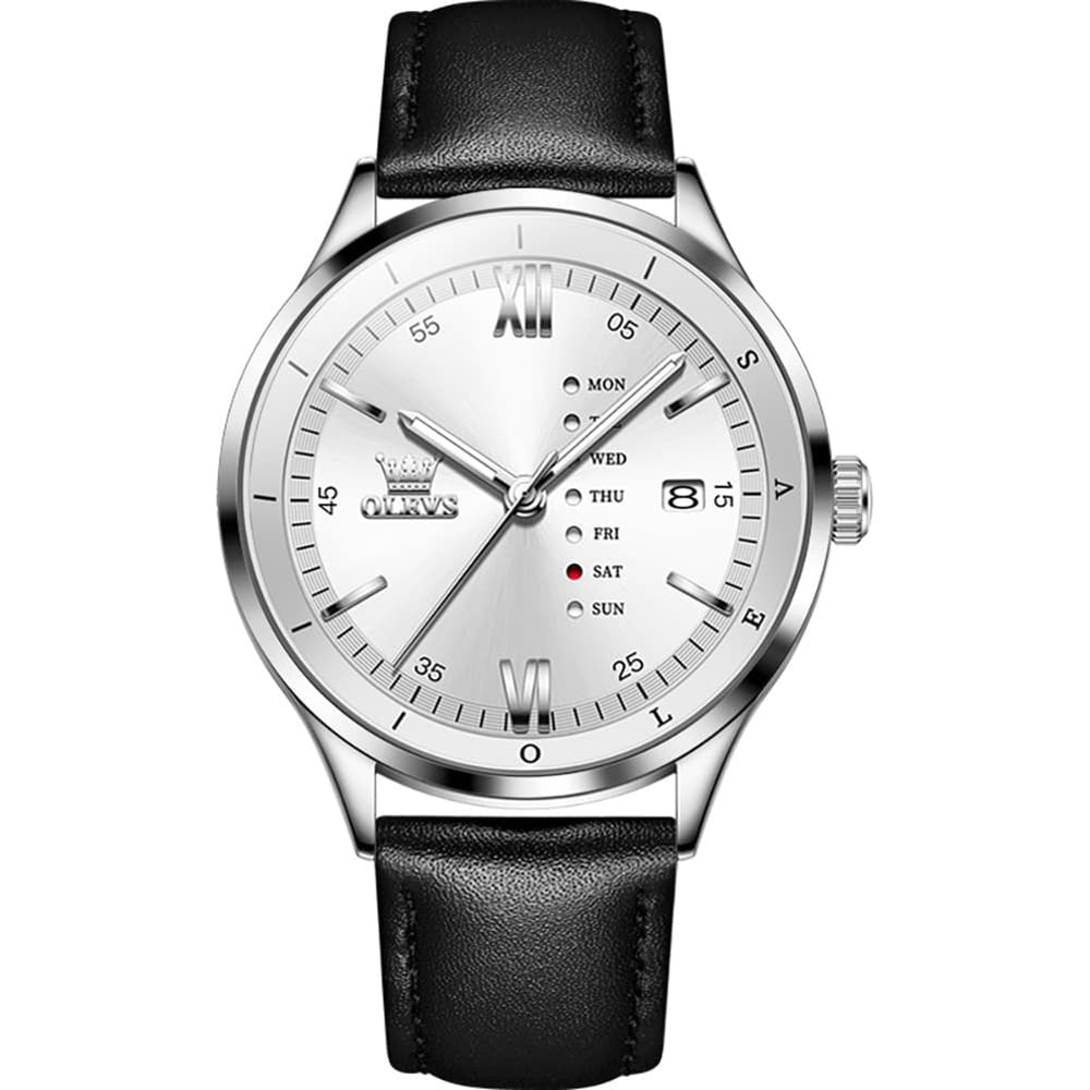 OLEVS 2931 Minimalist Leather Quartz Watch for Men - Silver White Watch | Olevs Watch Store