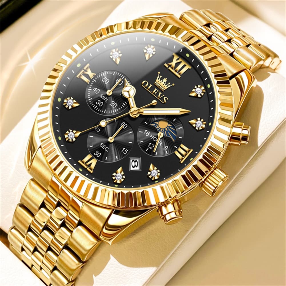OLEVS 2932 Luxury Gold Fluted Bezel Quartz Watch for Men - All Gold Watch | Olevs Watch Store