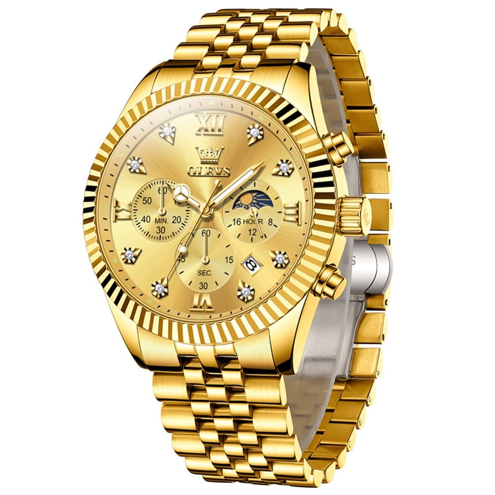 OLEVS 2932 Luxury Gold Fluted Bezel Quartz Watch for Men - All Gold Watch | Olevs Watch Store
