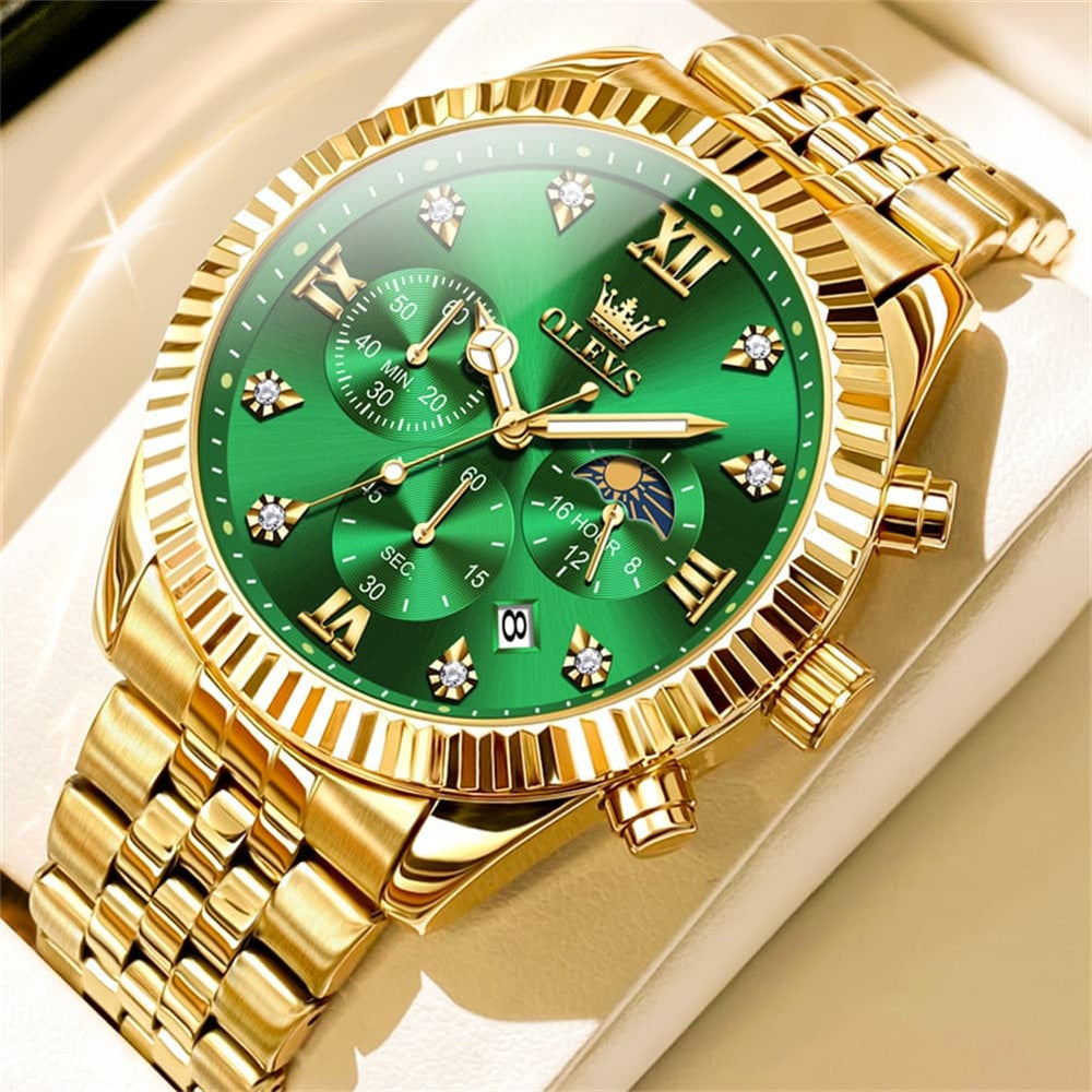 OLEVS 2932 Luxury Gold Fluted Bezel Quartz Watch for Men - All Gold Watch | Olevs Watch Store