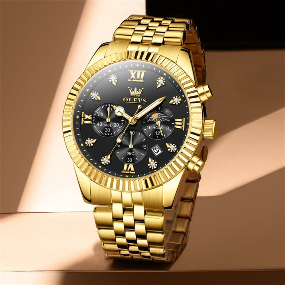 OLEVS 2932 Luxury Gold Fluted Bezel Quartz Watch for Men - All Gold Watch | Olevs Watch Store