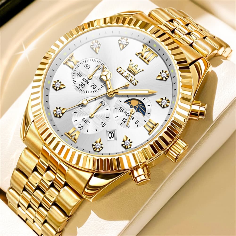 OLEVS 2932 Luxury Gold Fluted Bezel Quartz Watch for Men - All Gold Watch | Olevs Watch Store