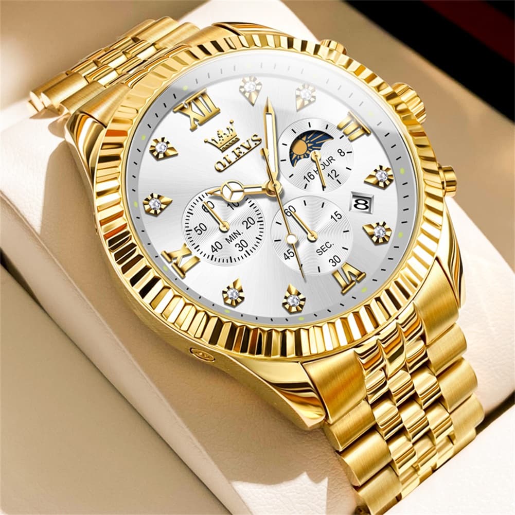 OLEVS 2932 Luxury Gold Fluted Bezel Quartz Watch for Men - All Gold Watch | Olevs Watch Store