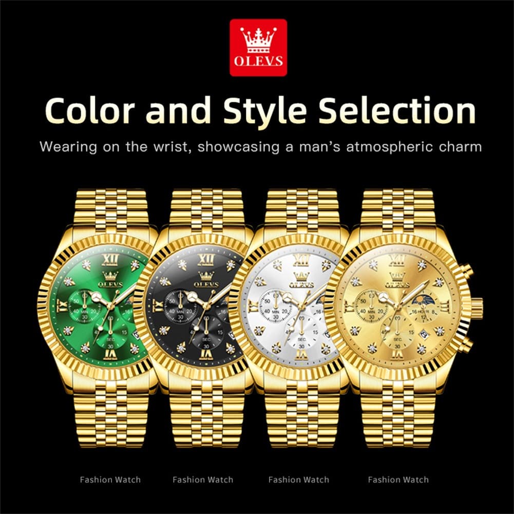 OLEVS 2932 Luxury Gold Fluted Bezel Quartz Watch for Men - All Gold Watch | Olevs Watch Store