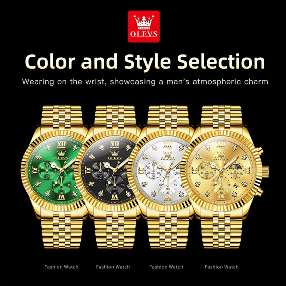 OLEVS 2932 Luxury Gold Fluted Bezel Quartz Watch for Men - All Gold Watch | Olevs Watch Store
