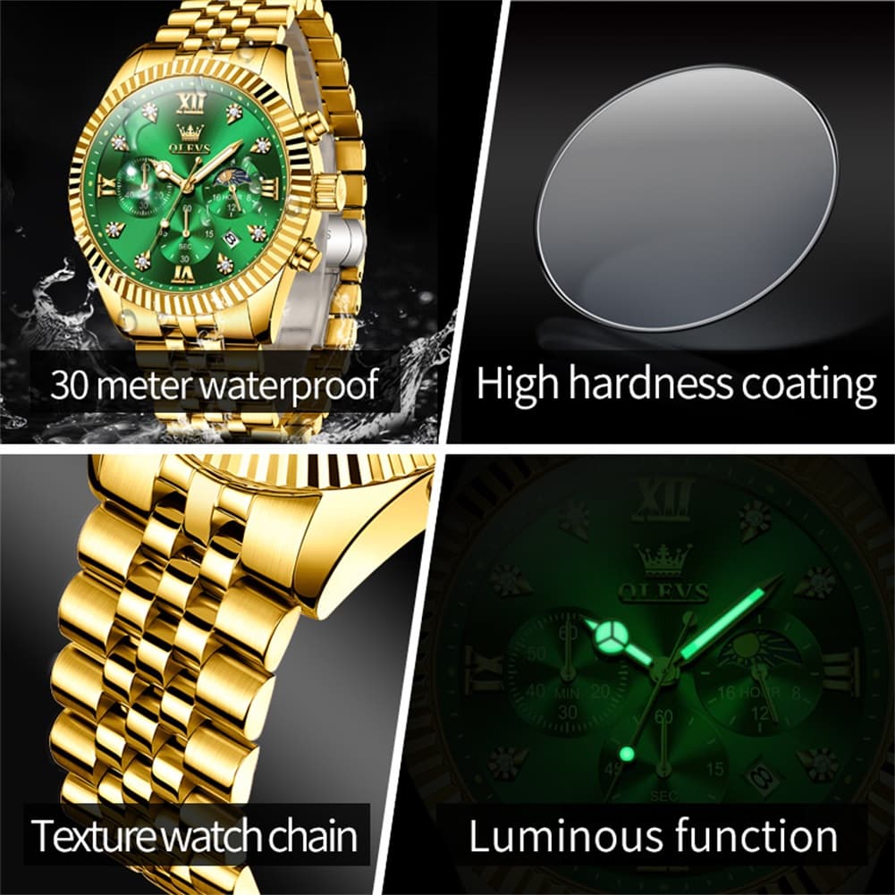 OLEVS 2932 Luxury Gold Fluted Bezel Quartz Watch for Men - All Gold Watch | Olevs Watch Store
