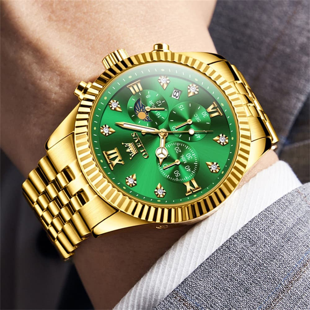 OLEVS 2932 Luxury Gold Fluted Bezel Quartz Watch for Men - All Gold Watch | Olevs Watch Store