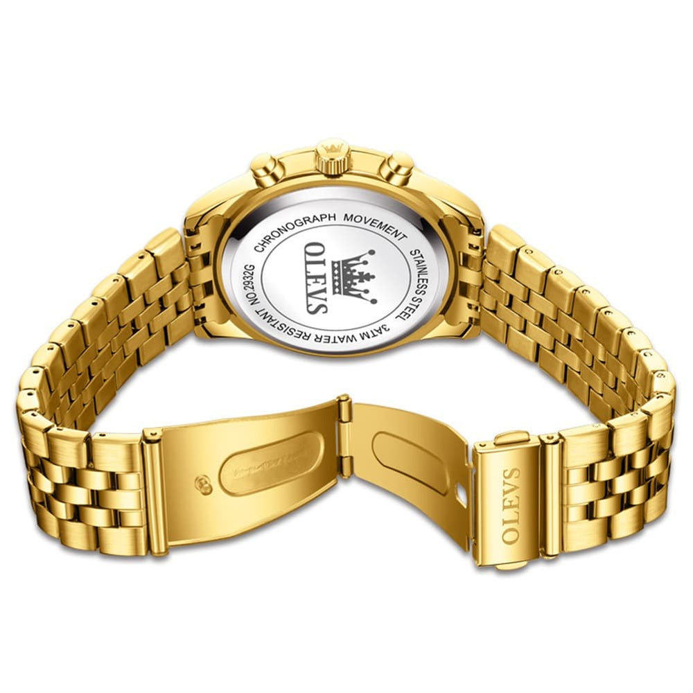 OLEVS 2932 Luxury Gold Fluted Bezel Quartz Watch for Men - All Gold Watch | Olevs Watch Store