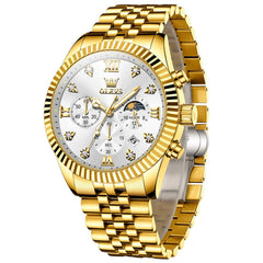 OLEVS 2932 Luxury Gold Fluted Bezel Quartz Watch for Men - Gold White Watch | Olevs Watch Store