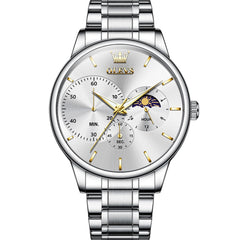 OLEVS 2936 Chronograph Moon Phase Quartz Watch for Men - Silver Gold Watch | Olevs Watch Store