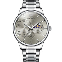 OLEVS 2936 Chronograph Moon Phase Quartz Watch for Men - Silver Gray Watch | Olevs Watch Store