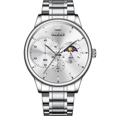 OLEVS 2936 Chronograph Moon Phase Quartz Watch for Men - Silver White Watch | Olevs Watch Store
