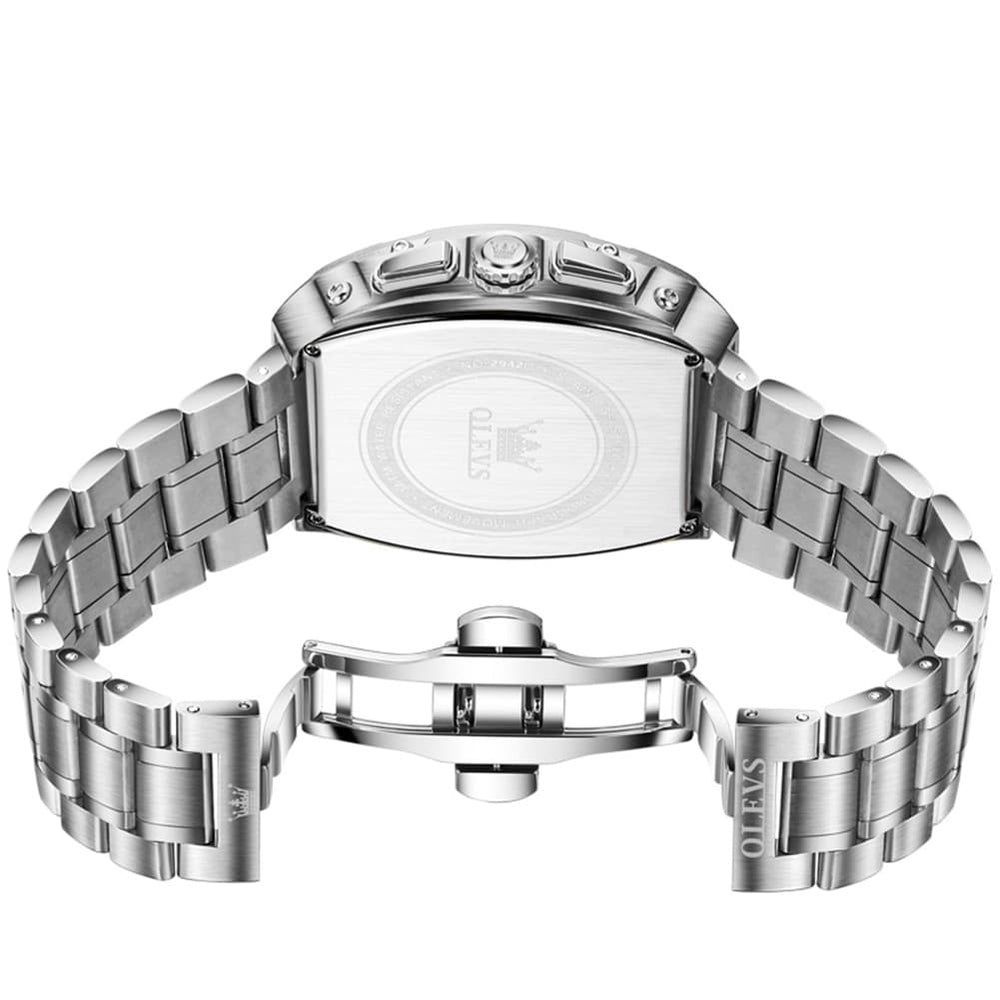 OLEVS 2942 Tonneau Dual Time Quartz Watch for Men - All Blue Watch | Olevs Watch Store