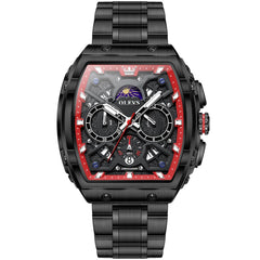 OLEVS 2942 Tonneau Dual Time Quartz Watch for Men - Black Red Watch | Olevs Watch Store